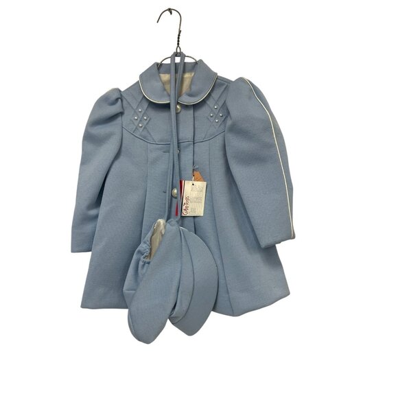 Vintage Cute Togs Girls Dressy Coat Set Size 2 2T Light Blue Matching Hat NWT - Picture 1 of 12